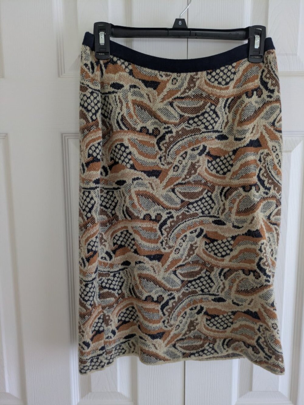 Sparrow (Anthropologie) Knit Navy/Tan Print Skirt in Size S